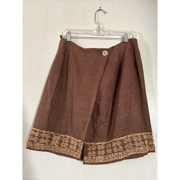 Vintage Krizia Maxi Skirt Womens 4 Silk Brown Beaded Bottom Boho Style - Picture 1 of 10